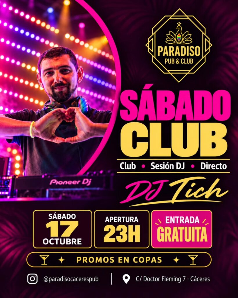 Cartel de Sábado Club – Sesión DJ en directo con DJ Tich